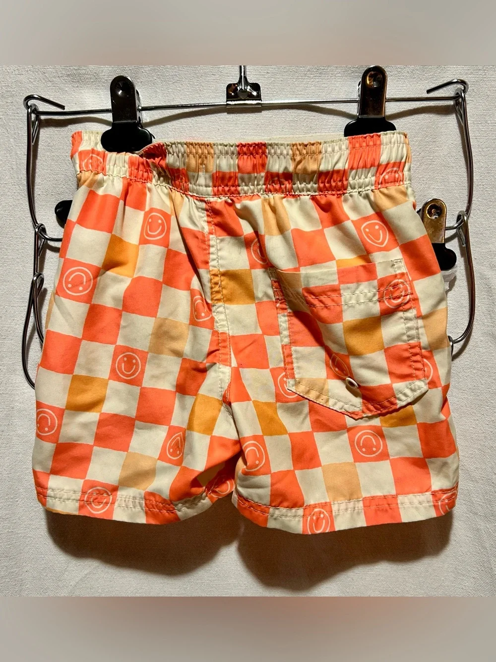 Cat & Jack Boys Swim Trunks XS 4/5 Orange Checkerboard Smiley Face